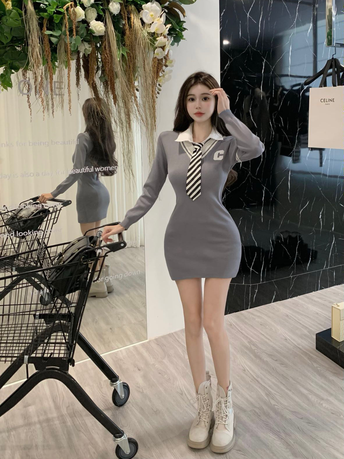 【dress】偽二つ切り替えニットワンピースG24247