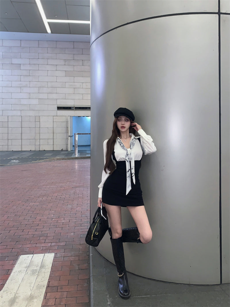 【dress】偽二つ切り替え長袖シャツワンピースG24248