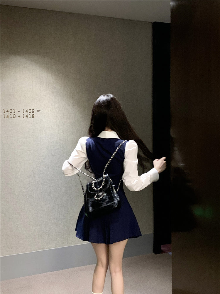 【dress】Vネック切り替え長袖ワンピースG24251