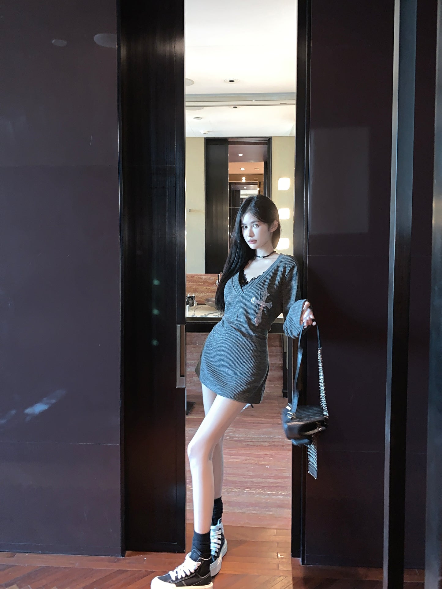 【dress】デザインニットミニワンピースG24265