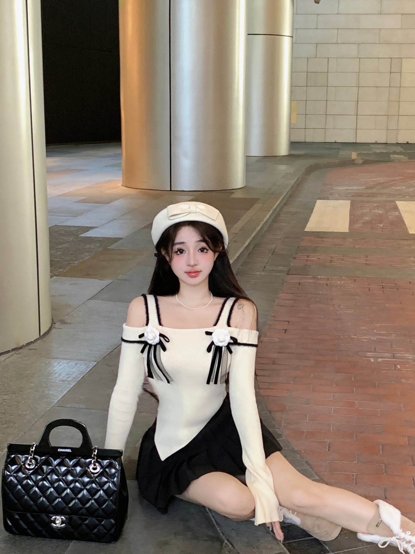 【tops】秋冬オープンショルダーニットセーターG24270