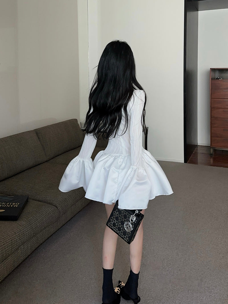 【dress】秋冬体型カバーフリルワンピースG24273