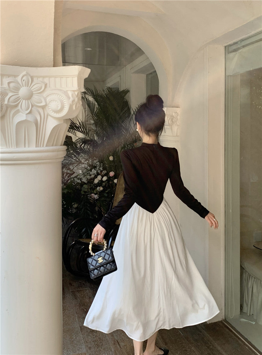 【dress】フランス風長袖切り替えワンピースG24279