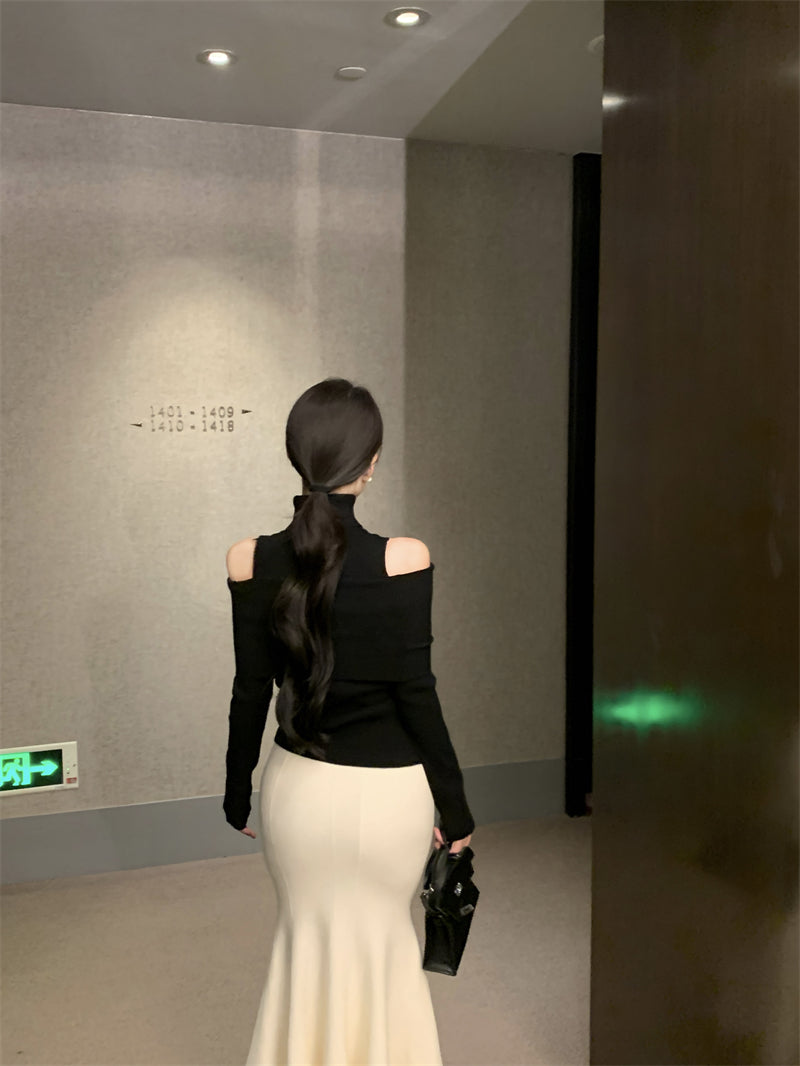 【tops】オープンショルダーニットトップスG24294