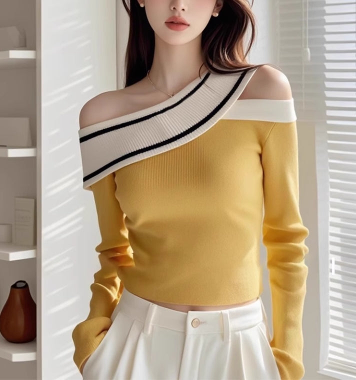 【tops】オープンショルダー長袖ニットG24296