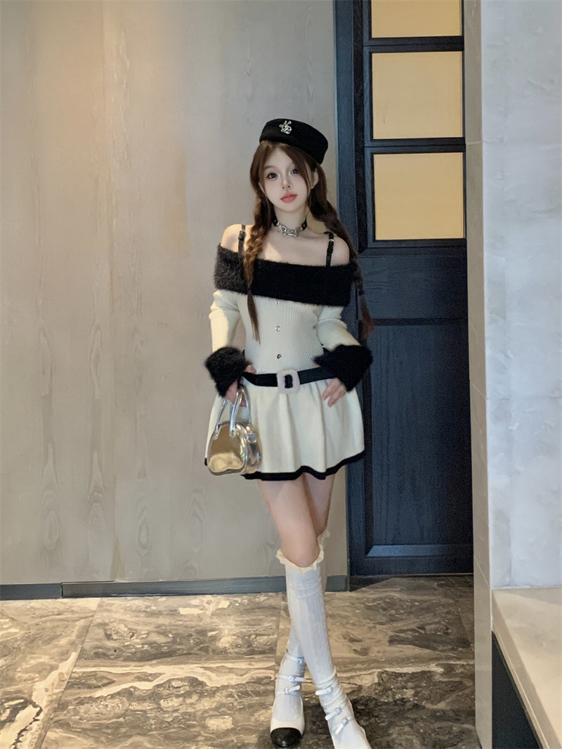 【dress】オフショルダー長袖ニットワンピースG24308