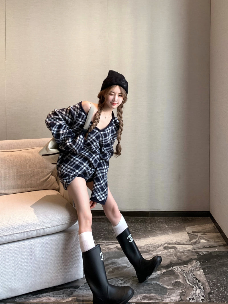 【set】Vネックニットトップス+ショートパンツ2点セットG24314