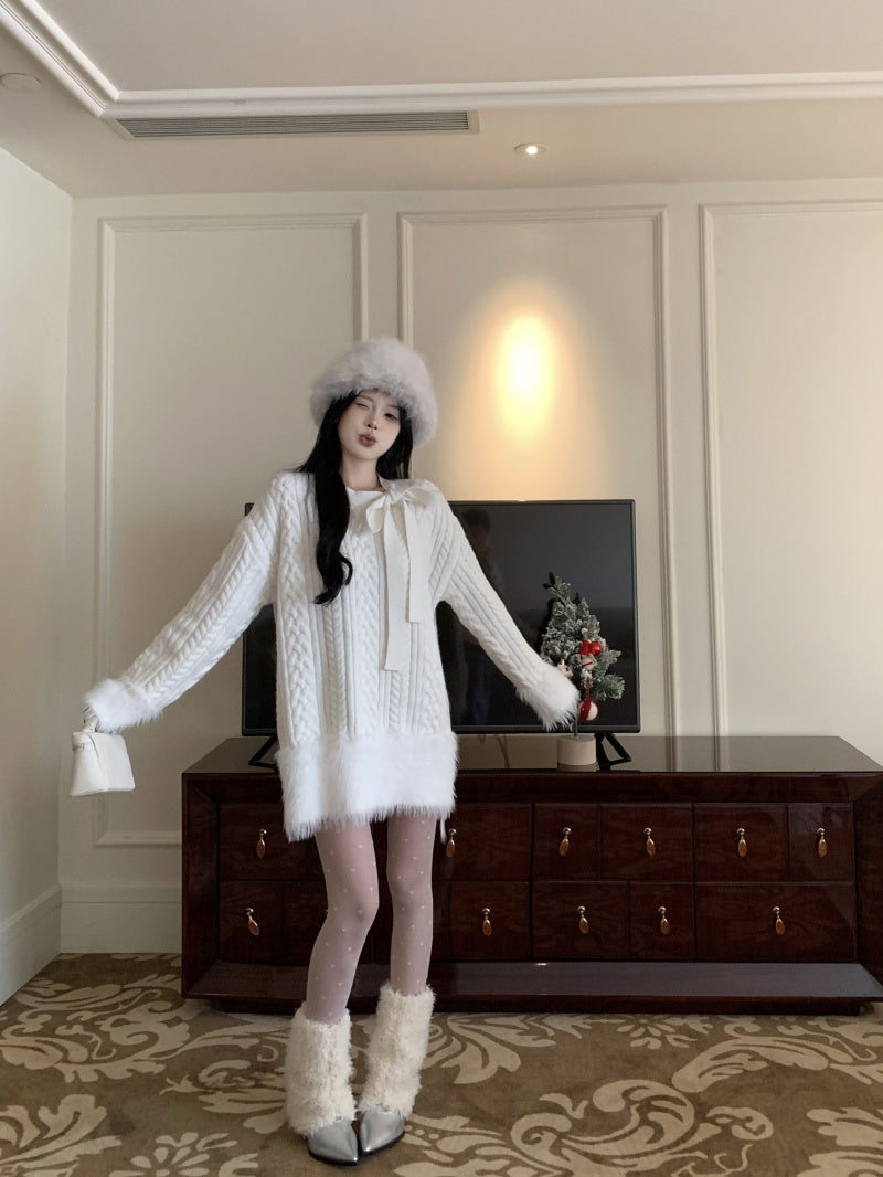 【tops】秋冬厚手リボンニットセーターG24329