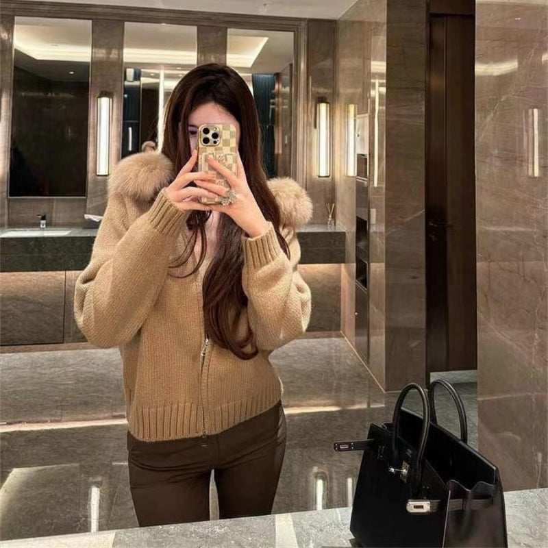 【outer】フード付きニットカーディガンG24334