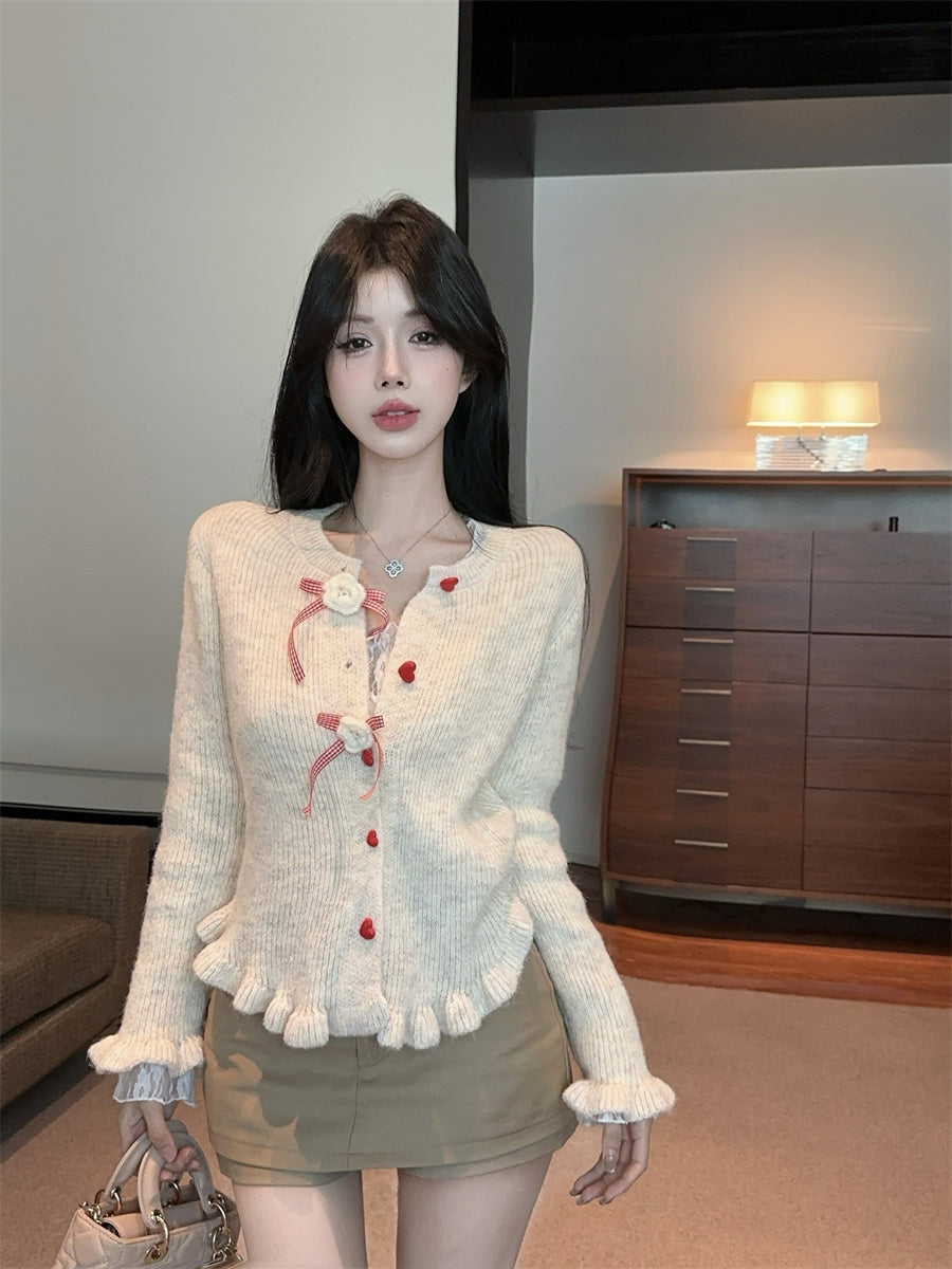 【outer】リボンギャザーニットカーディガンG24335