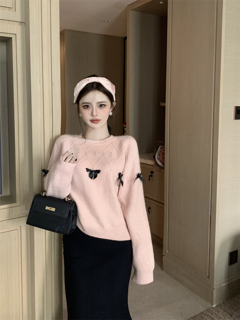 【tops】ラウンドネック長袖ニットセーターG24339