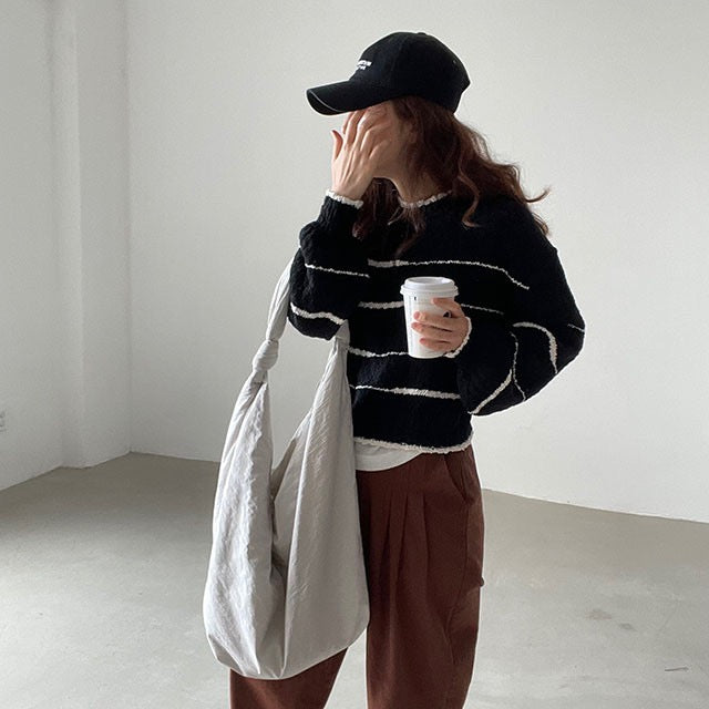 【tops】秋冬ストライプ柄長袖セーターG24345