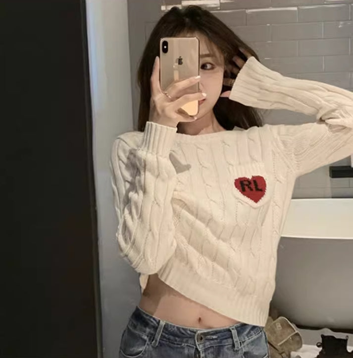 【tops】ラウンドネック長袖ニットセーターG24353