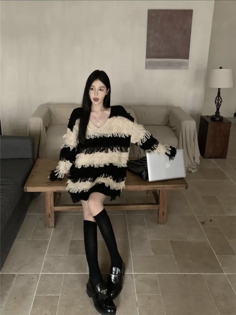 【tops】ストライプ柄長袖セーターG24356