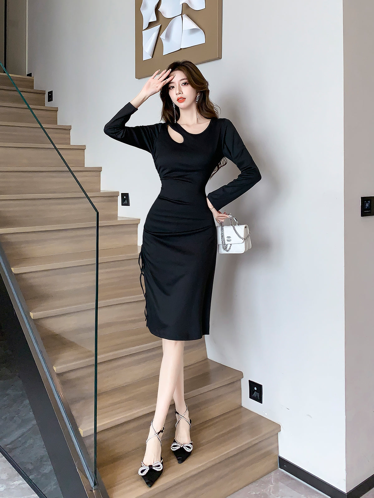 【dress】フランス風スリットタイトワンピースG24374