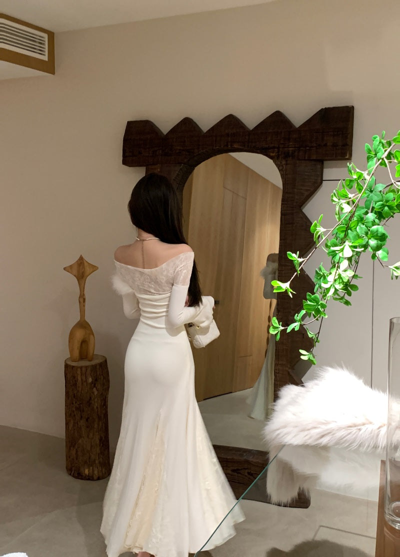 【dress】ニット切り替えレースワンピースG24415