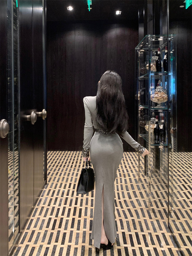 【set】長袖トップス+スリットスカート2点セットG24418