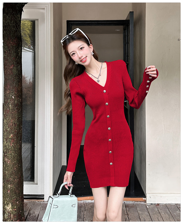 【dress】長袖タイトニットワンピースG24432