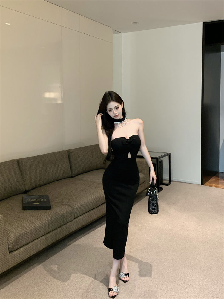 【dress】リボンホルターネックタイトワンピースG24436