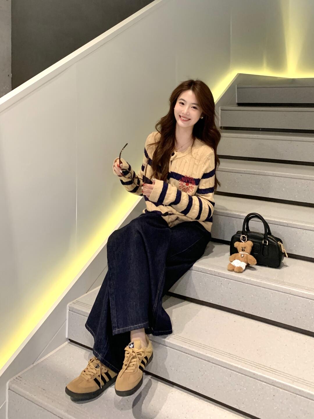 【outer】ストライプ柄ニットカーディガンG24442