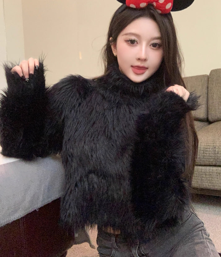 【tops】厚手ハイネックファー秋冬セーターG24461