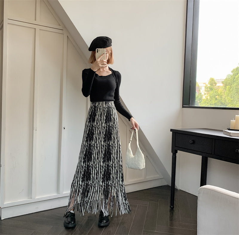 【bottoms】タイダイ染めフリンジスカートG24468