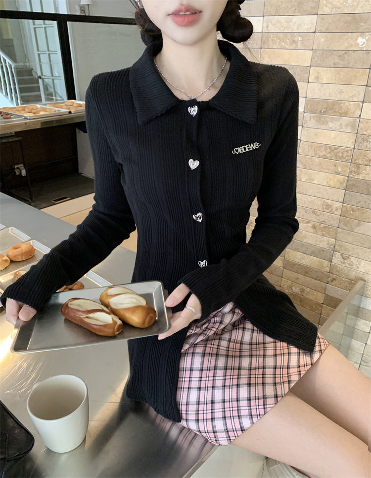 【tops】長袖折り襟ニットトップスG24473