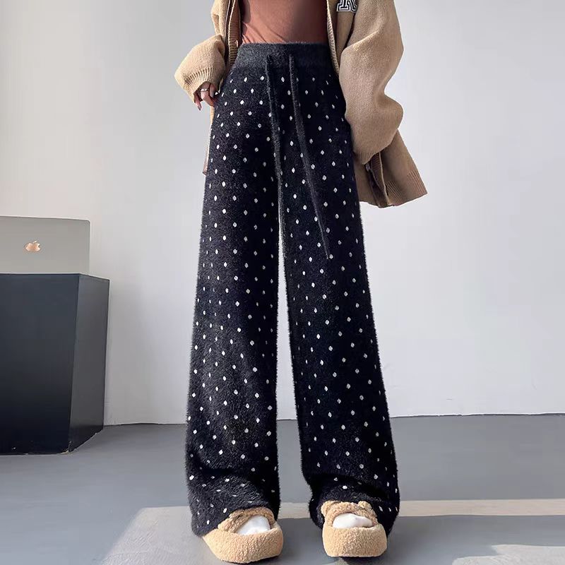 【bottoms】裏起毛厚手ドット柄ニットガウチョパンツG24511