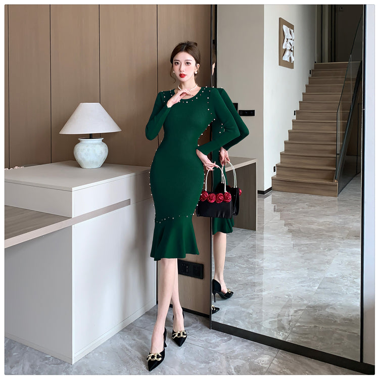 【dress】秋冬ビーズタイトニットワンピースG24550