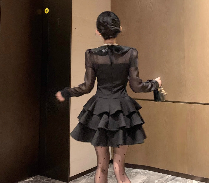 【dress】フランス風ダイヤモンド長袖ワンピースG24563