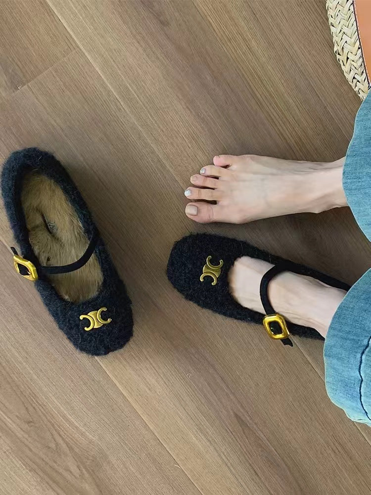 【shoes】秋冬裏起毛フラットシューズG24571