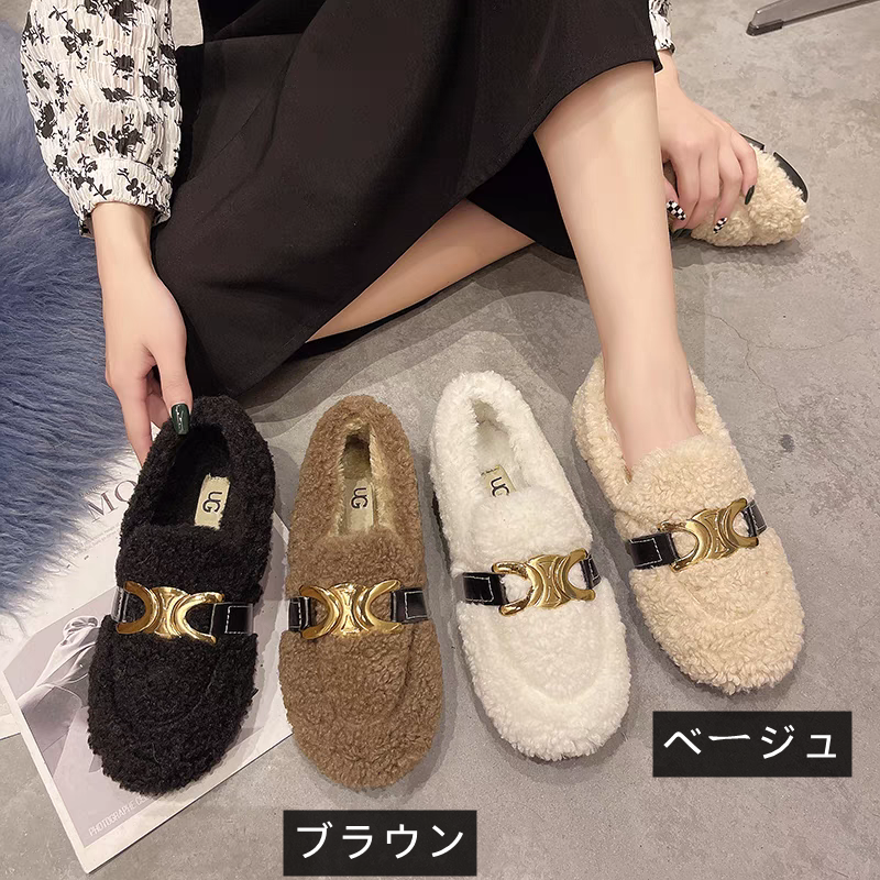 【shoes】秋冬裏起毛フラットシューズG24573