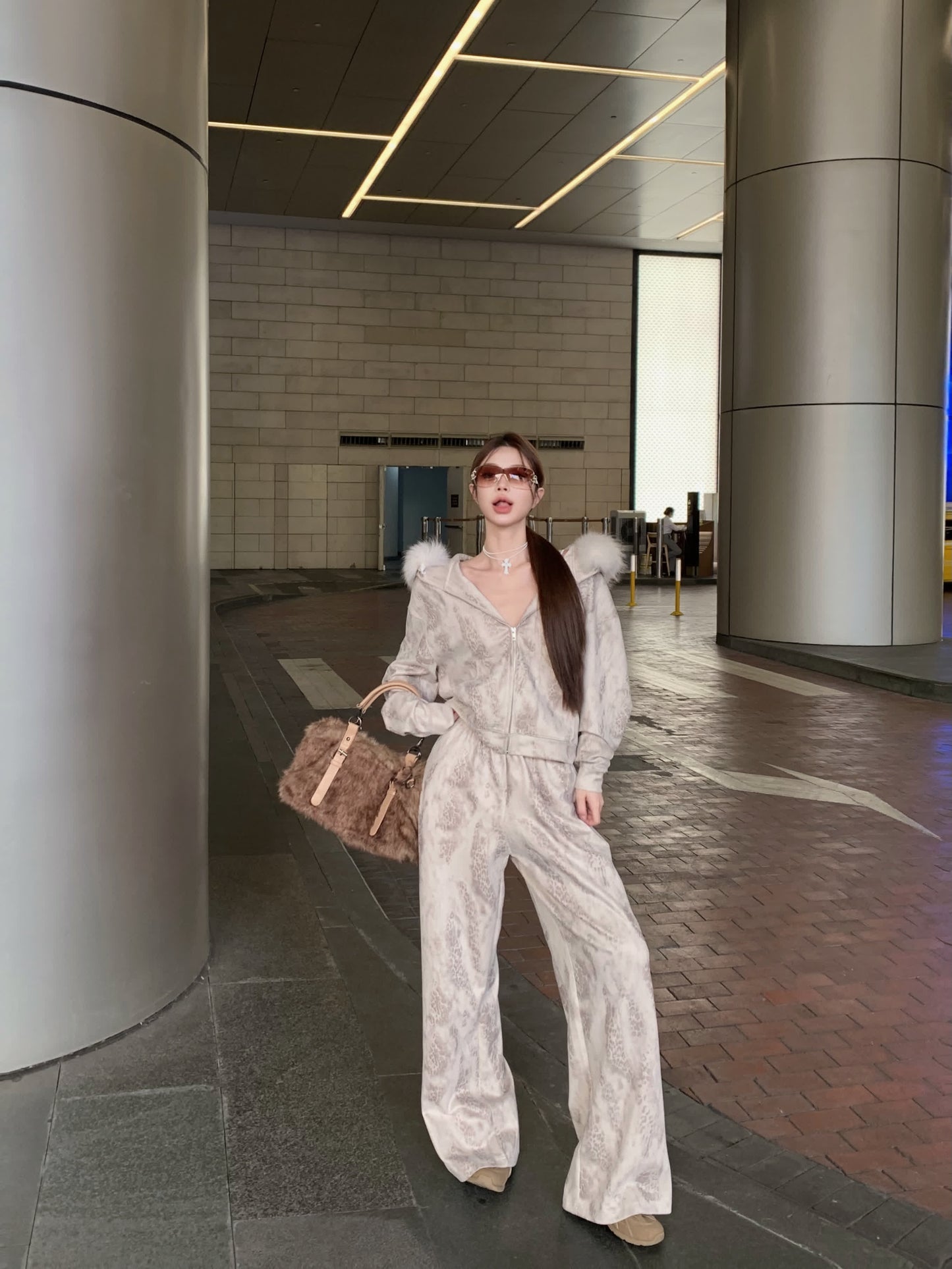 【set】2色フード付きアウター+ガウチョパンツ冬2点セットG24578