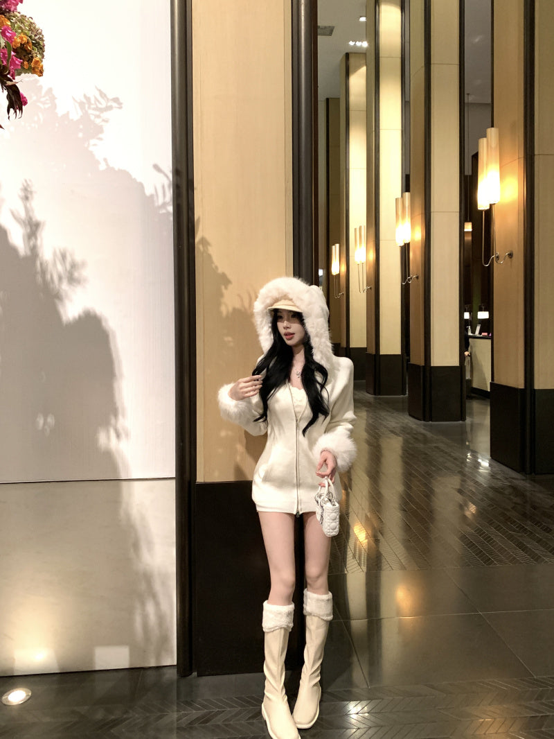 【outer】秋冬フード付きニットカーディガンG24580