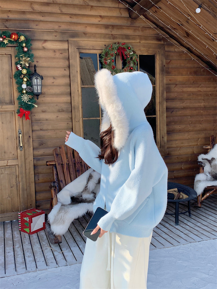 【outer】秋冬フード付きニットカーディガンG24582