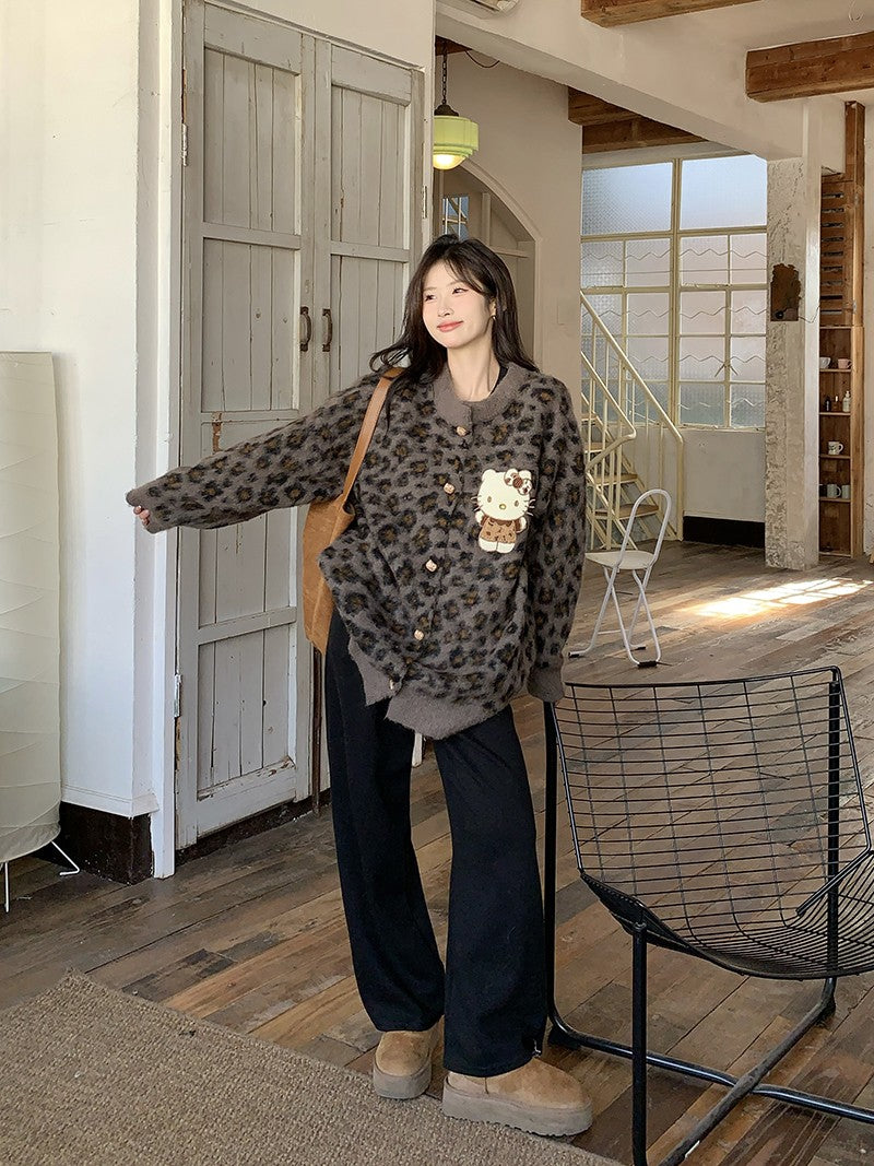 【outer】ヒョウ柄ニットカーディガンG24589