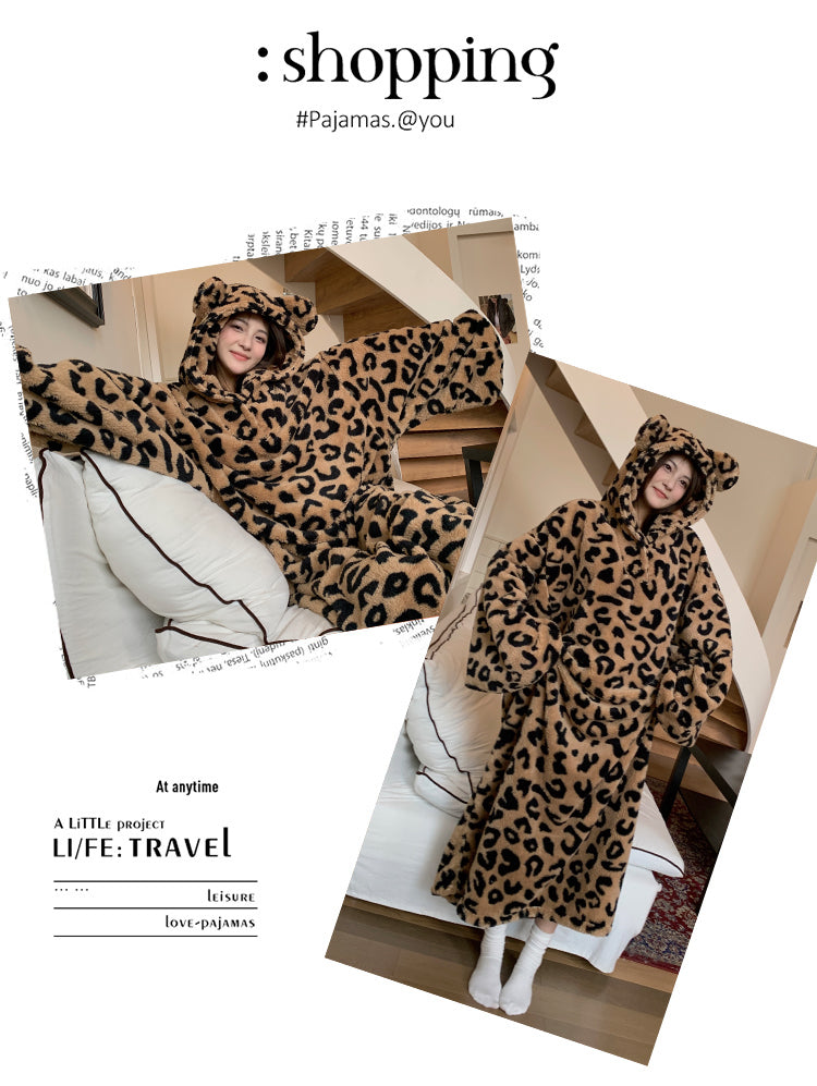 【ホーム・生活】ヒョウ柄厚手冬ルームワンピースG24601