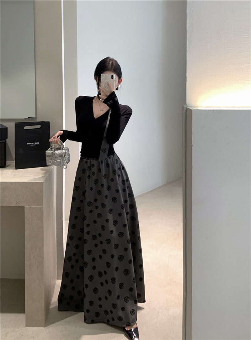 【set】V長袖Tシャツ+スカート2点セットG24609