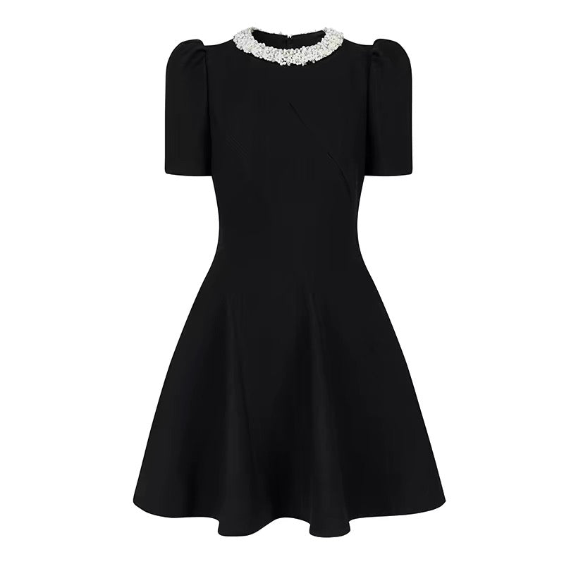 【dress】パール付きAラインフレアワンピース Q8463