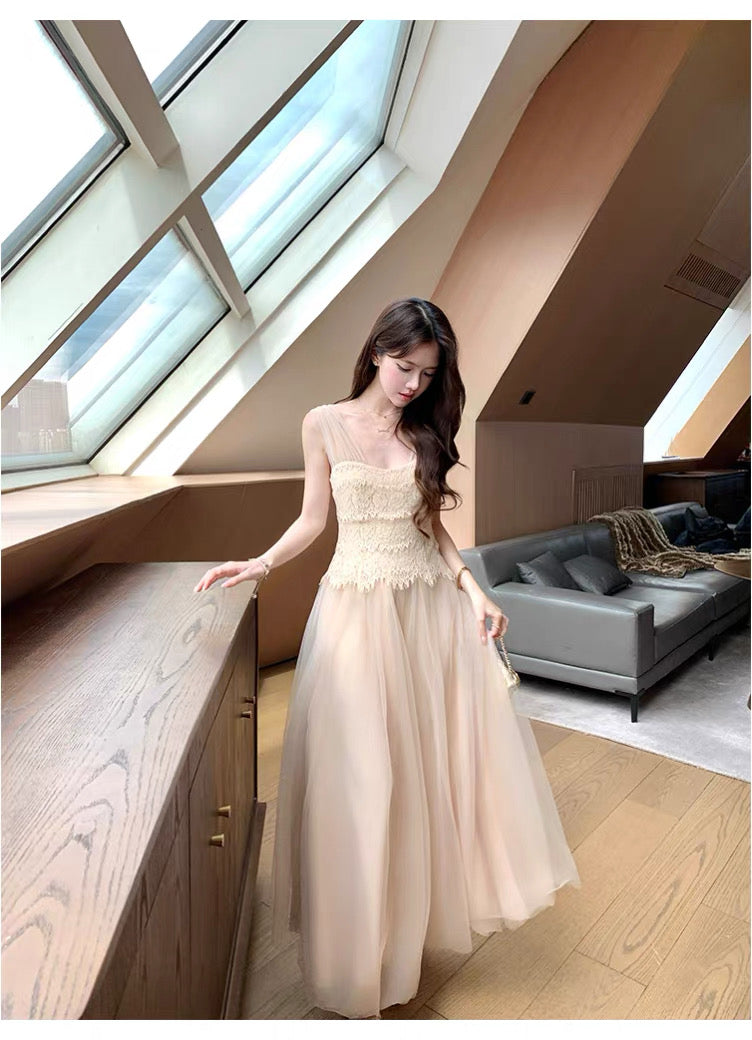 【dress】レースチュールドッキングロングワンピース N3731