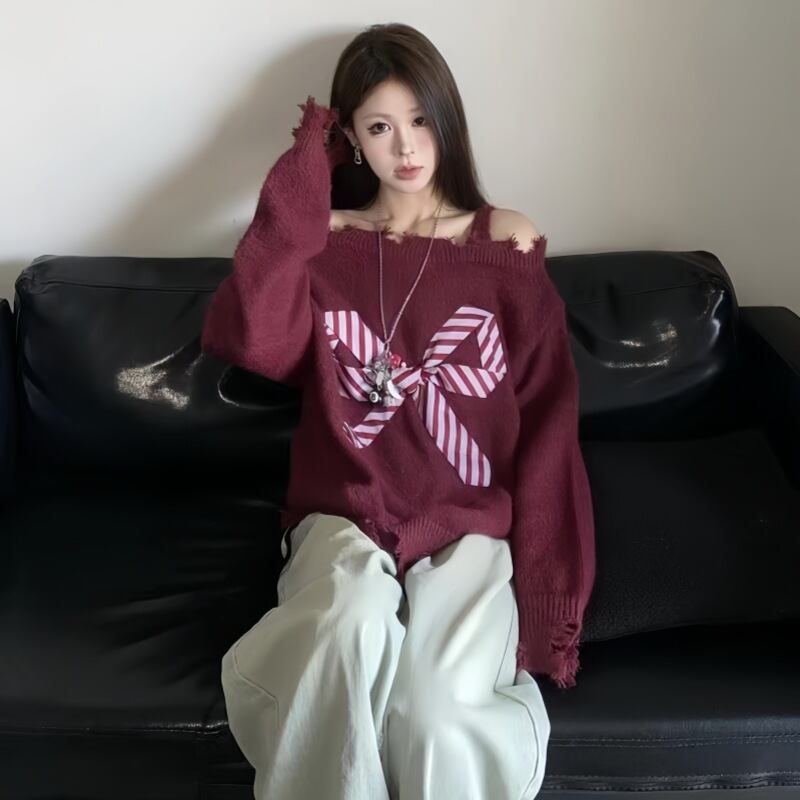 【tops】リボン付きニットセーター M28970