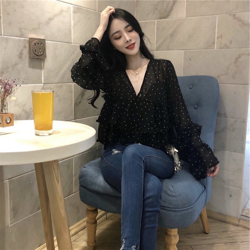 【tops】VネックフリルブラウスG20795