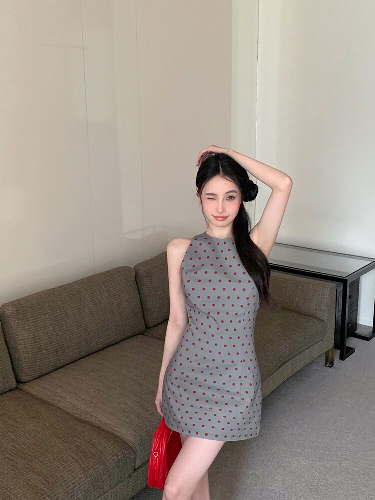 【dress】ノースリーブドット柄ワンピース G21063