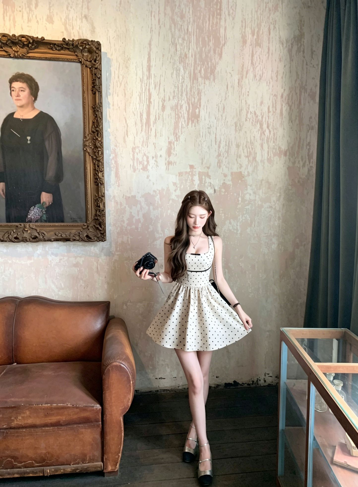 【dress】バックリボンドット柄ミニワンピース M30198