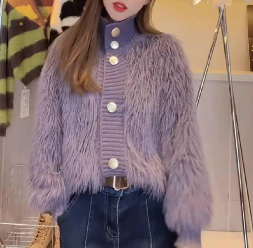 【outer】エコファースタンドネックニットカーディガンF6266