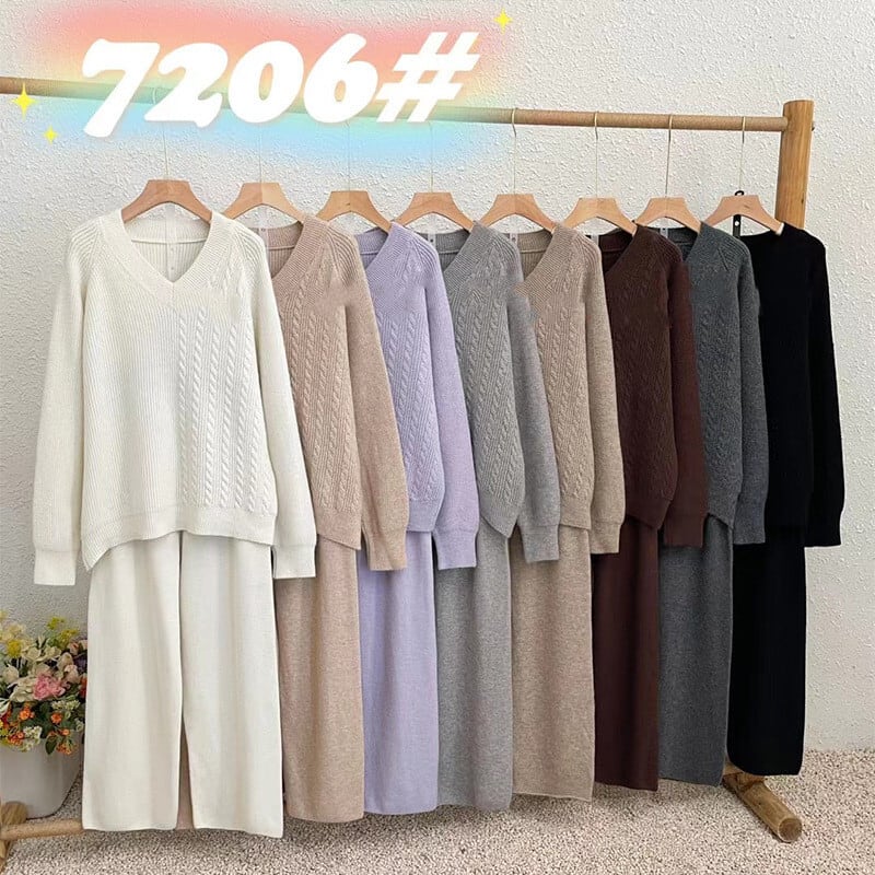 【set】ニットセーター×ワイドパンツセット M25862