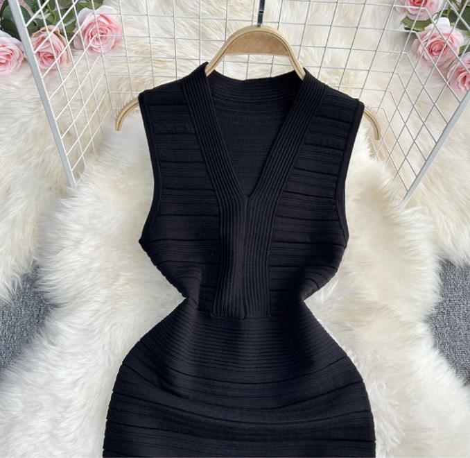 【dress】VネックニットワンピースF7265