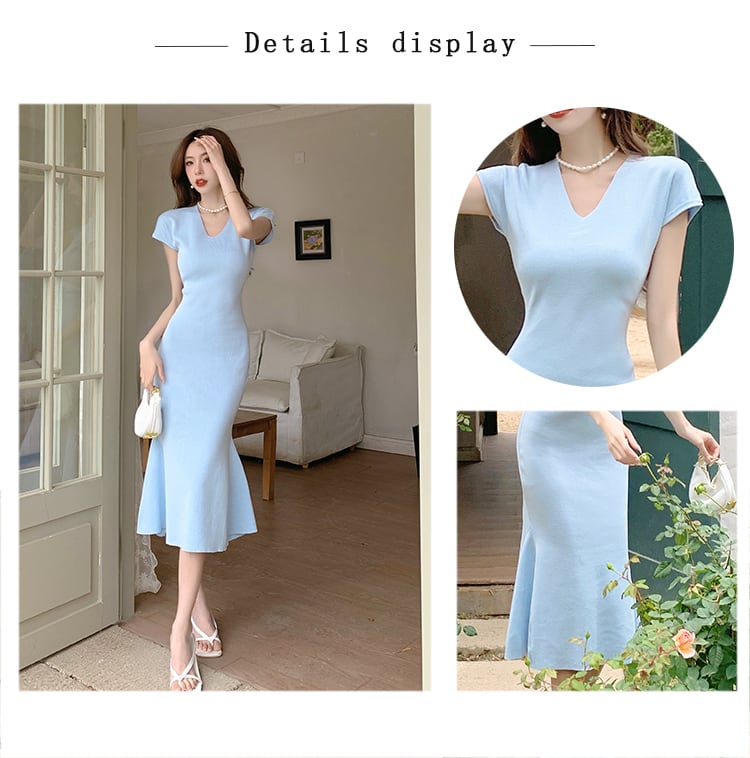 【dress】VネックマーメイドニットワンピースF7441