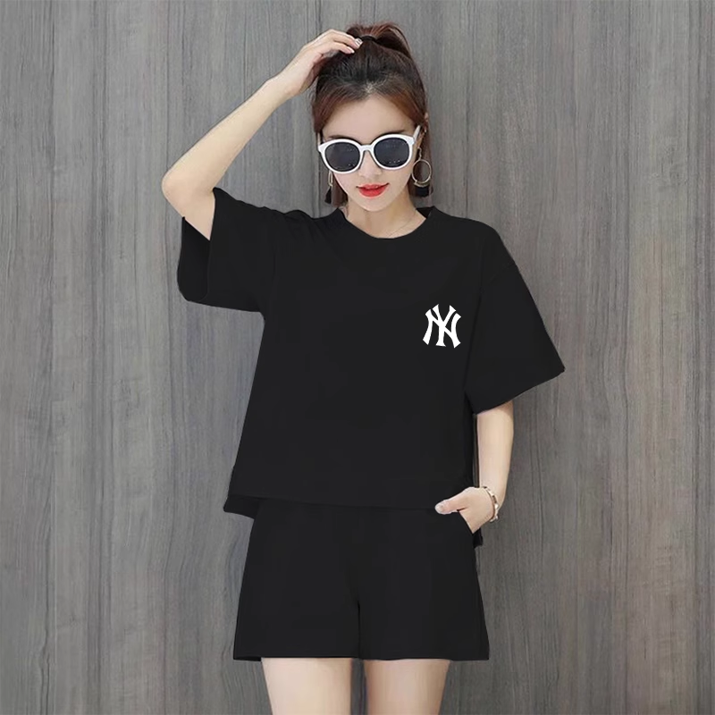 【set】5色英字柄Tシャツ+ショートパンツ2点セットF7704
