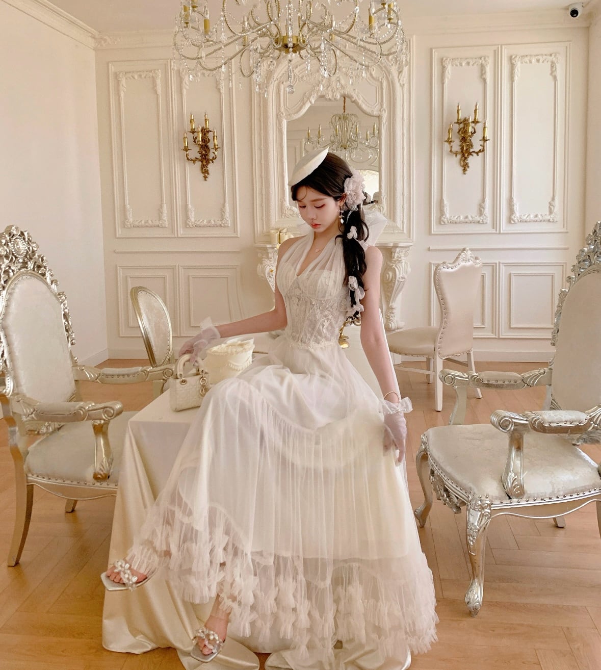 【dress】ホルターネックチュールワンピース N3530